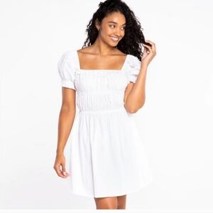 S'EDGE Puff Sleeve Poplin Mini Dress In White. Size Small NWT